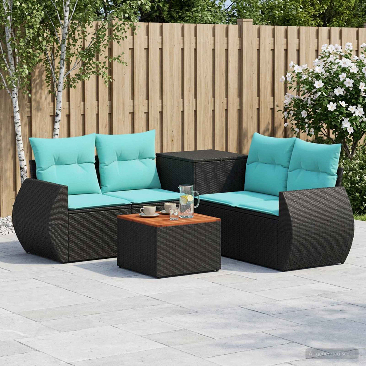 vidaXL 6-Piece Sofa Set Black Poly Rattan and Steel