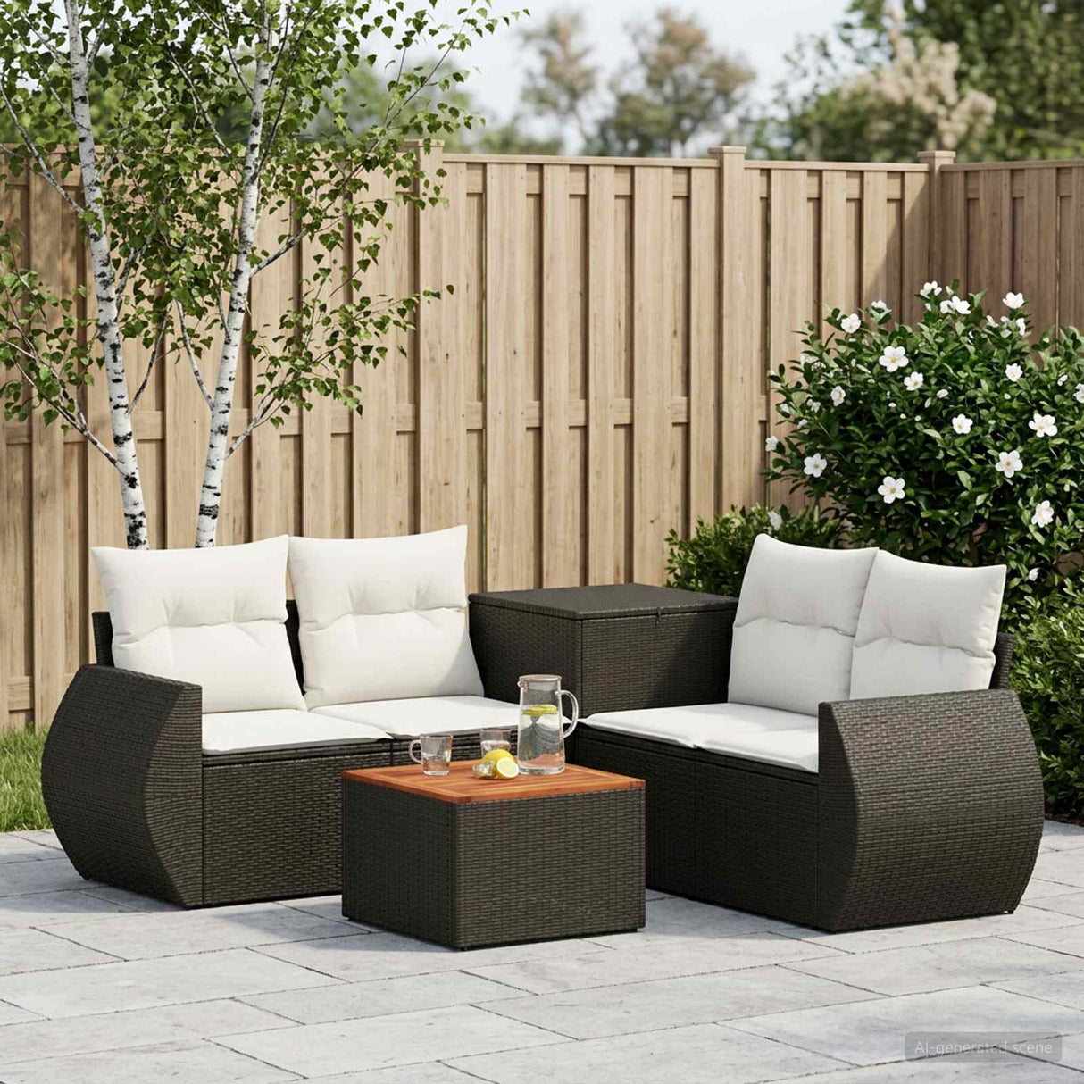 vidaXL 6-Piece Sofa Set Black Poly Rattan and Steel