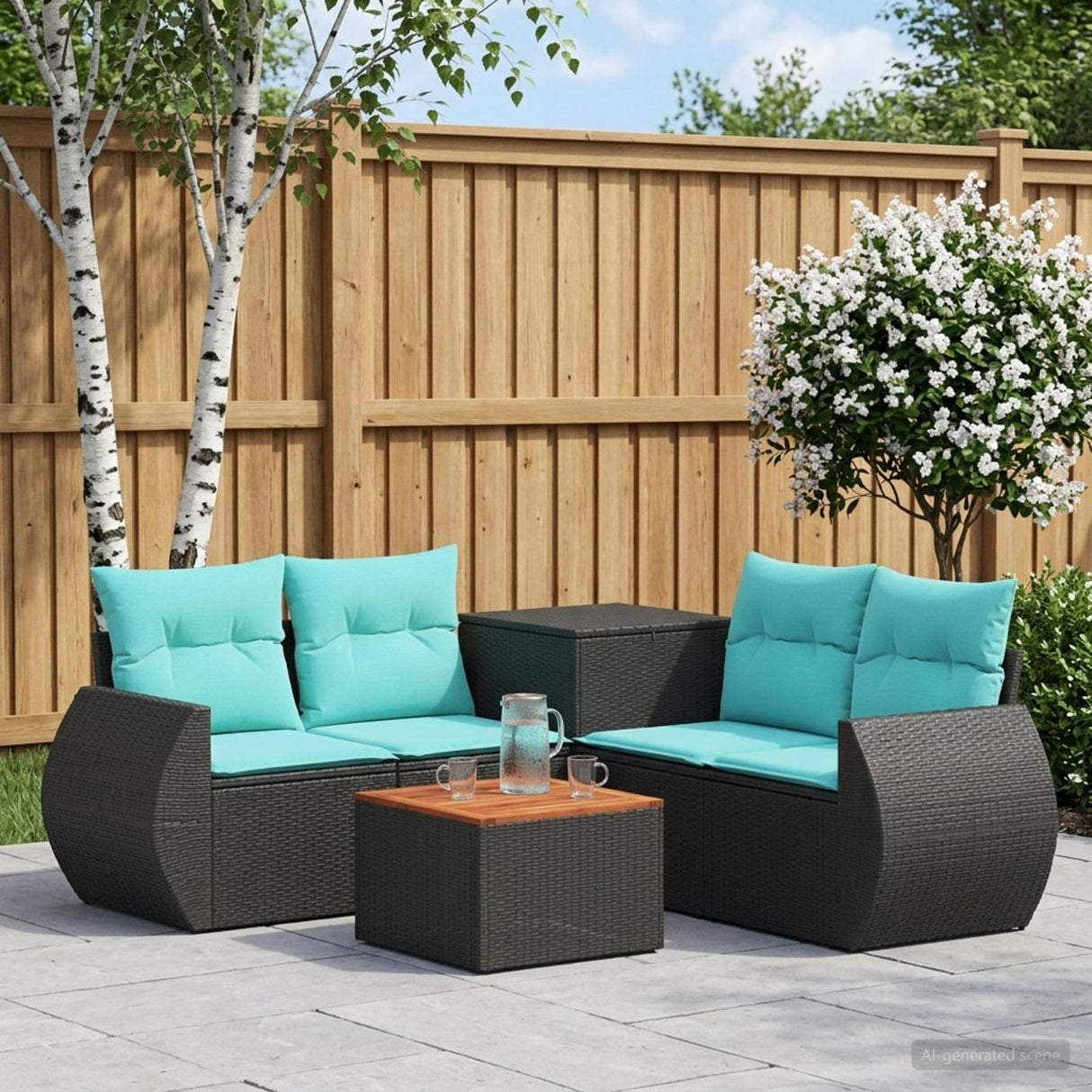 vidaXL 6-Piece Sofa Set Black Poly Rattan and Steel