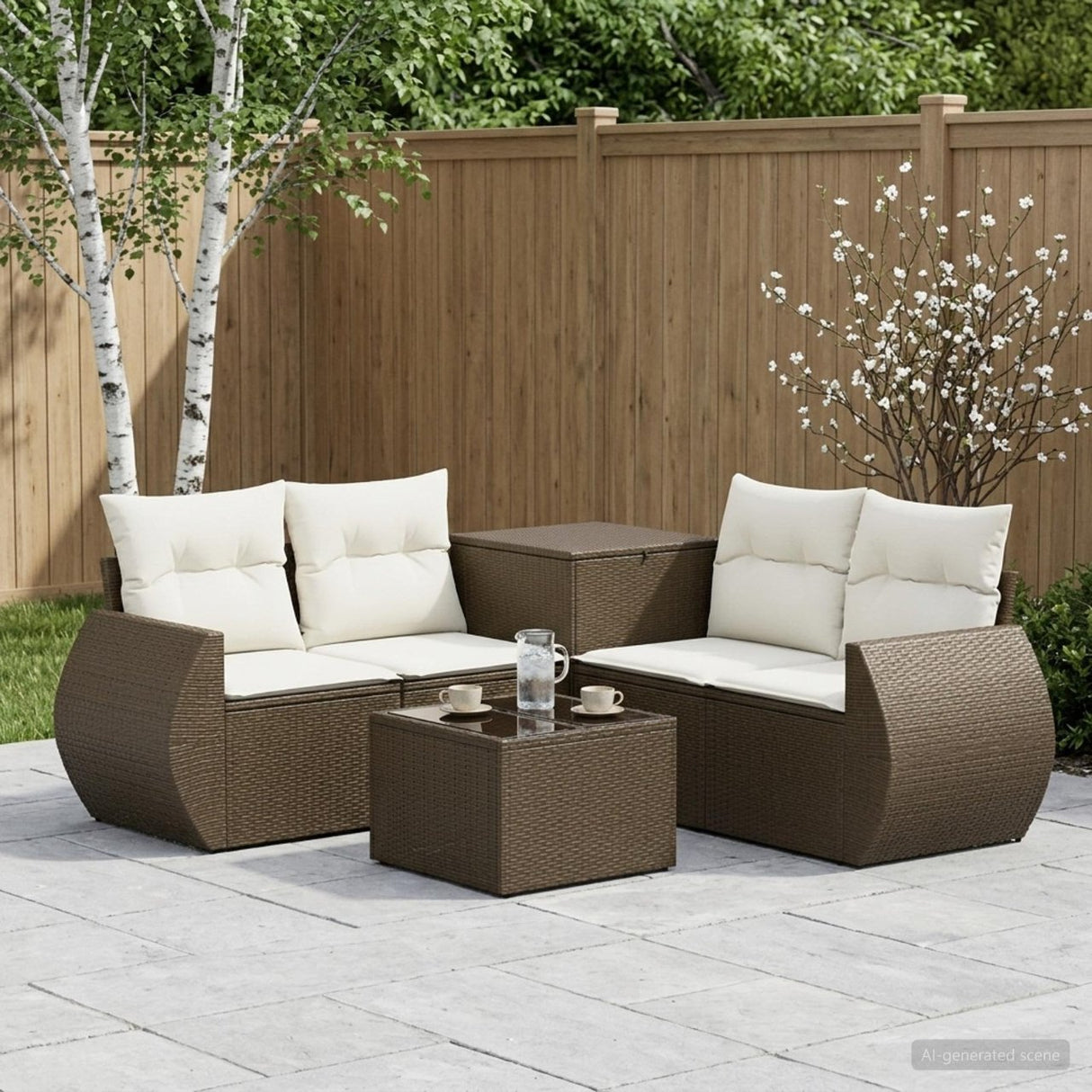 vidaXL 6-Piece Sofa Set Black Poly Rattan and Steel