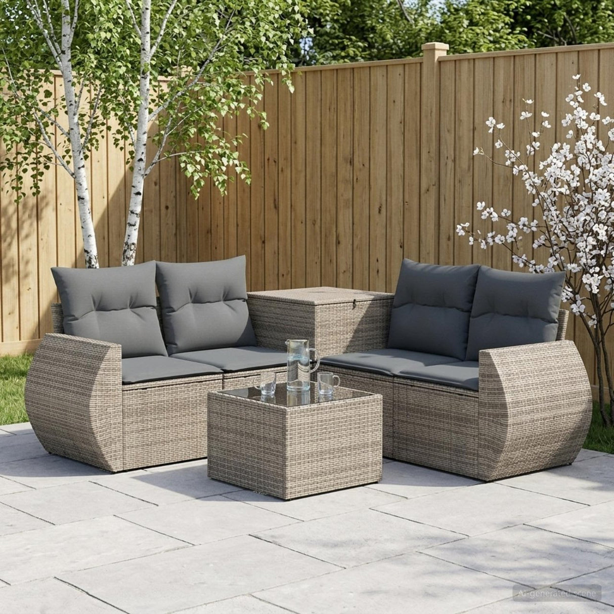 vidaXL 6-Piece Sofa Set Black Poly Rattan and Steel