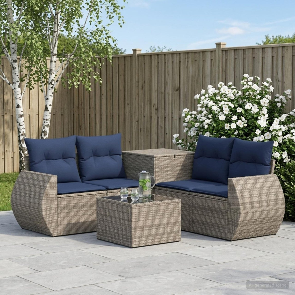 vidaXL 6-Piece Sofa Set Black Poly Rattan and Steel