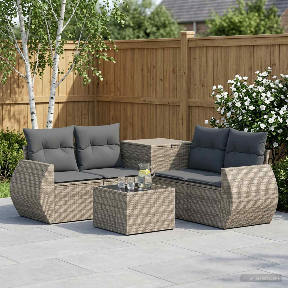 vidaXL 6-Piece Sofa Set Black Poly Rattan and Steel