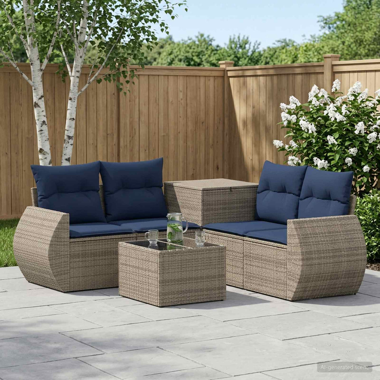 vidaXL 6-Piece Sofa Set Black Poly Rattan and Steel