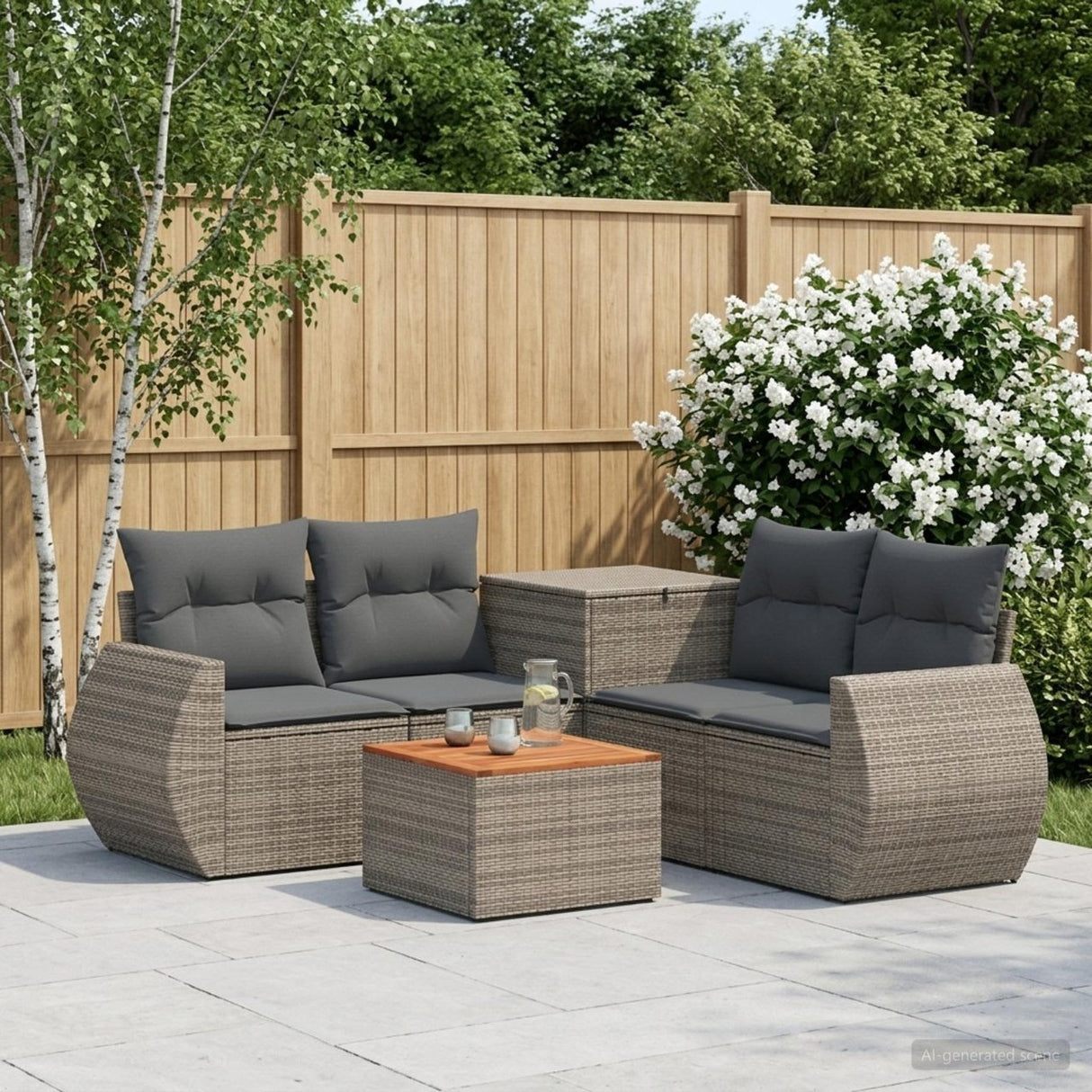 vidaXL 6-Piece Sofa Set Black Poly Rattan and Steel