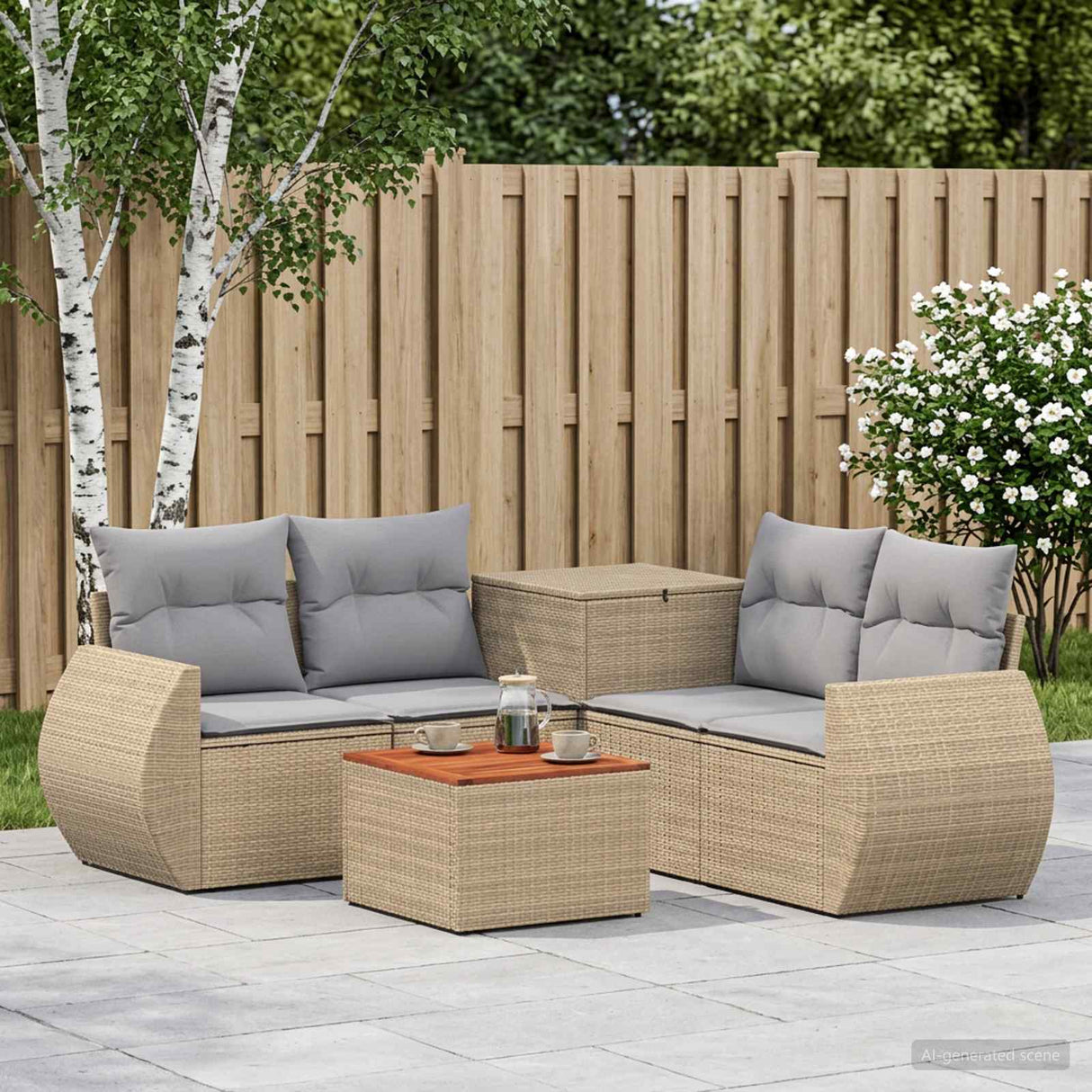 vidaXL 6-Piece Sofa Set Black Poly Rattan and Steel
