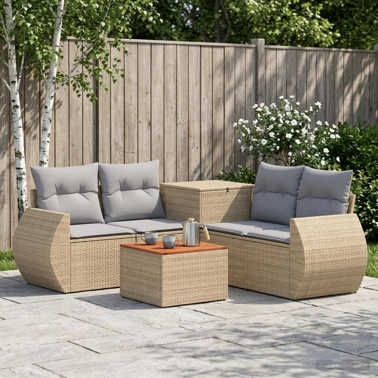 vidaXL 6-Piece Sofa Set Black Poly Rattan and Steel