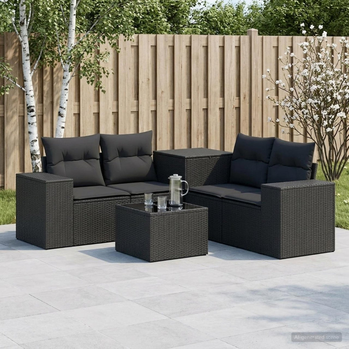 vidaXL 6-Piece Sofa Set Black Poly Rattan and Steel