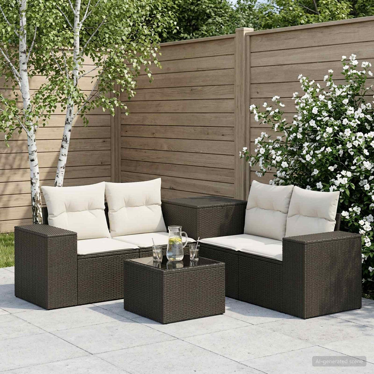 vidaXL 6-Piece Sofa Set Black Poly Rattan and Steel