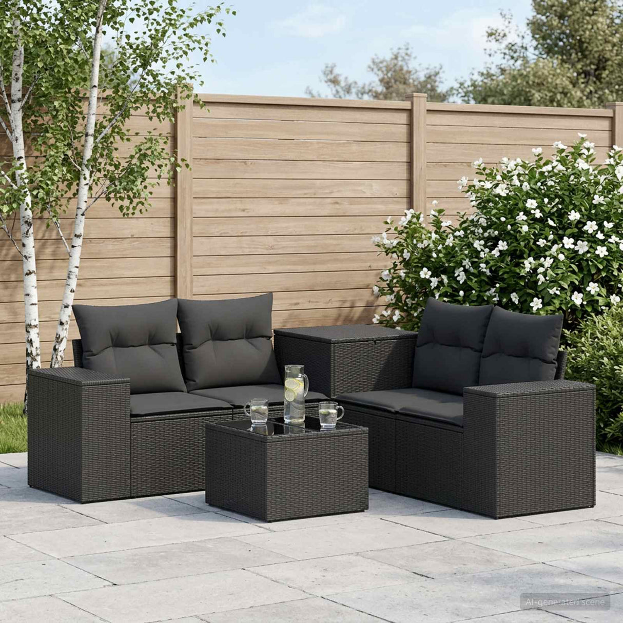 vidaXL 6-Piece Sofa Set Black Poly Rattan and Steel