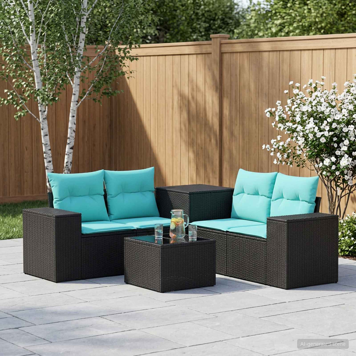 vidaXL 6-Piece Sofa Set Black Poly Rattan and Steel