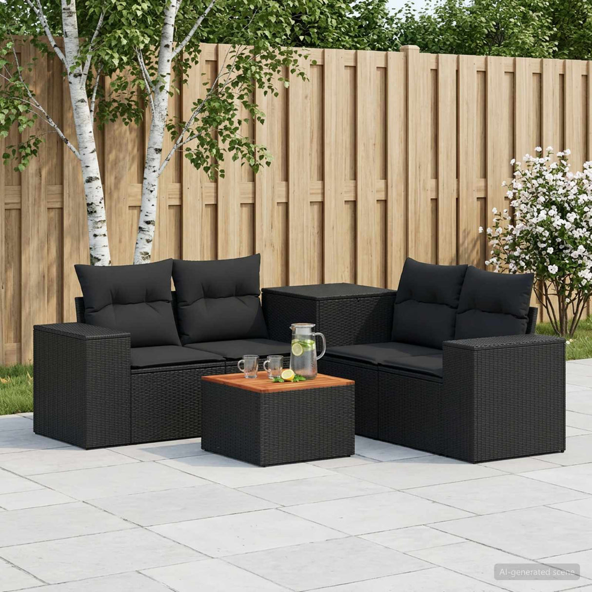 vidaXL 6-Piece Sofa Set Black Poly Rattan and Steel
