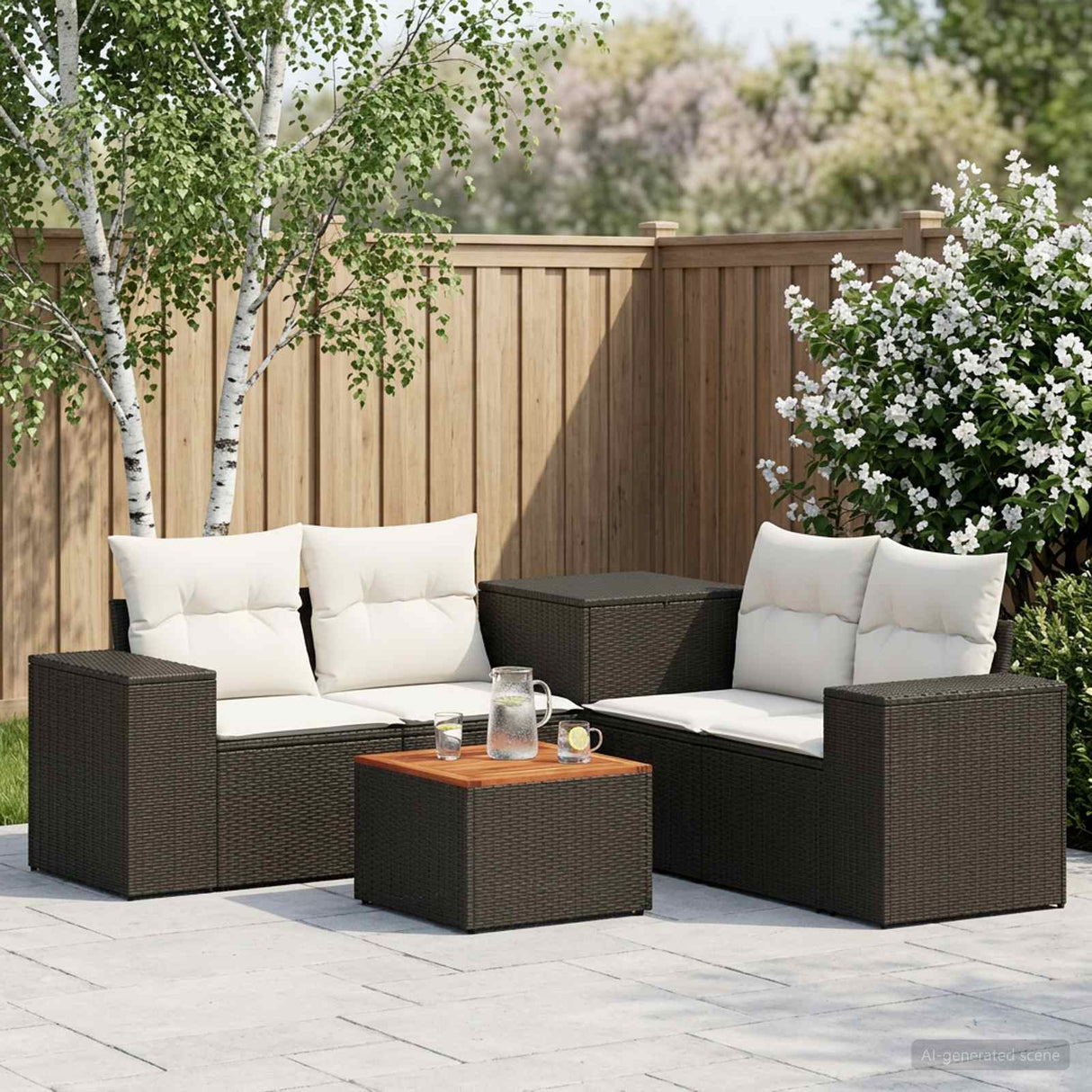 vidaXL 6-Piece Sofa Set Black Poly Rattan and Steel