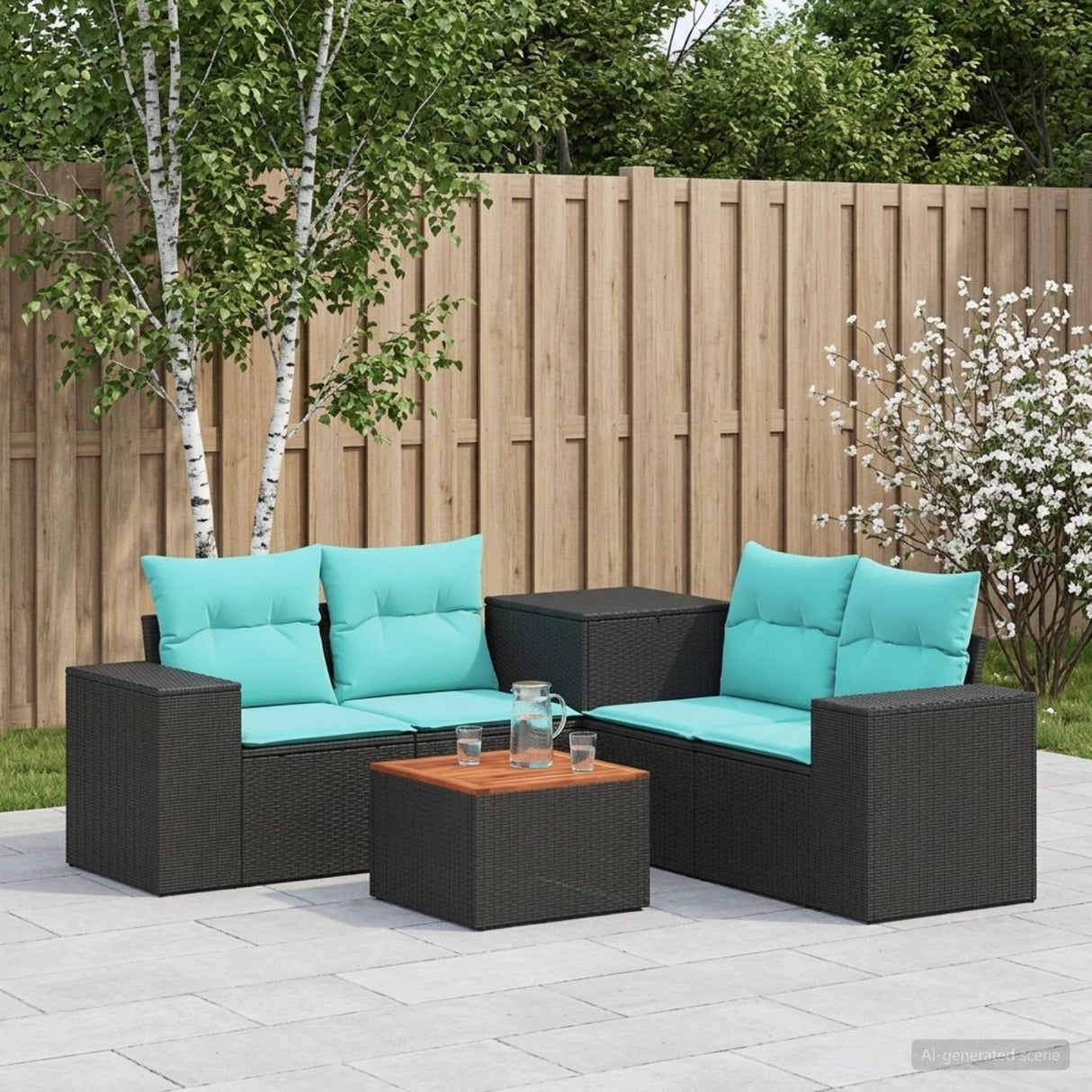 vidaXL 6-Piece Sofa Set Black Poly Rattan and Steel