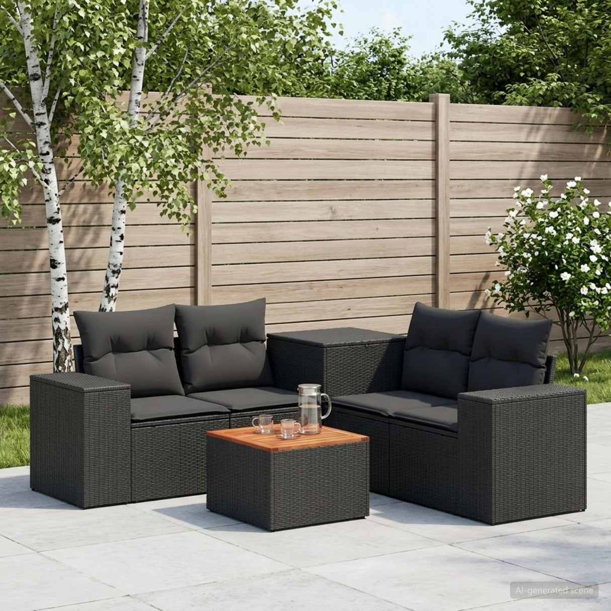 vidaXL 6-Piece Sofa Set Black Poly Rattan and Steel