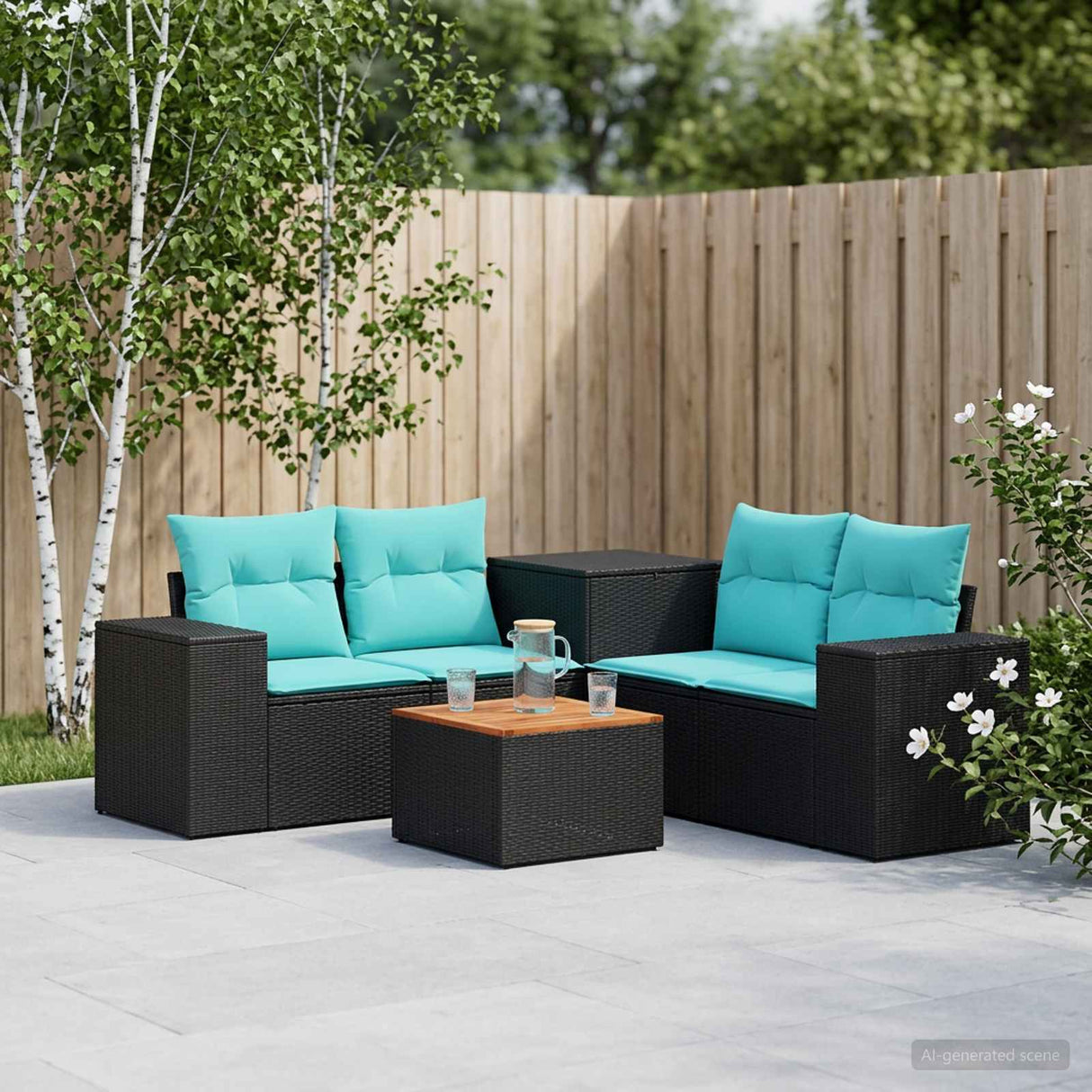vidaXL 6-Piece Sofa Set Black Poly Rattan and Steel