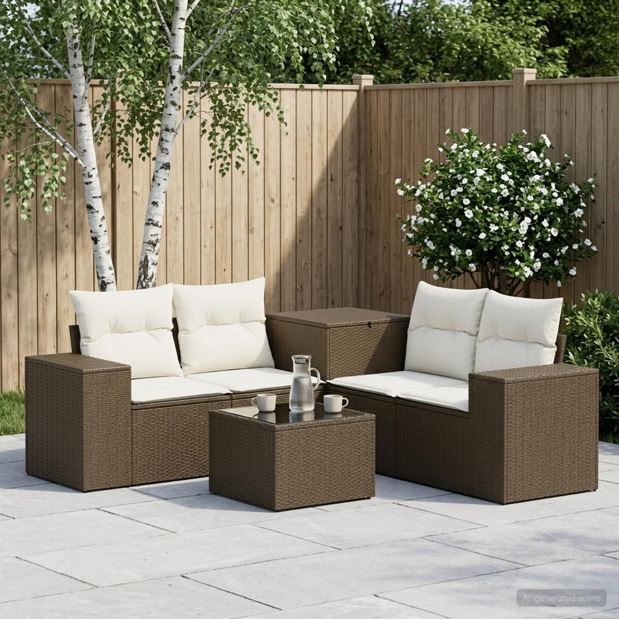 vidaXL 6-Piece Sofa Set Black Poly Rattan and Steel