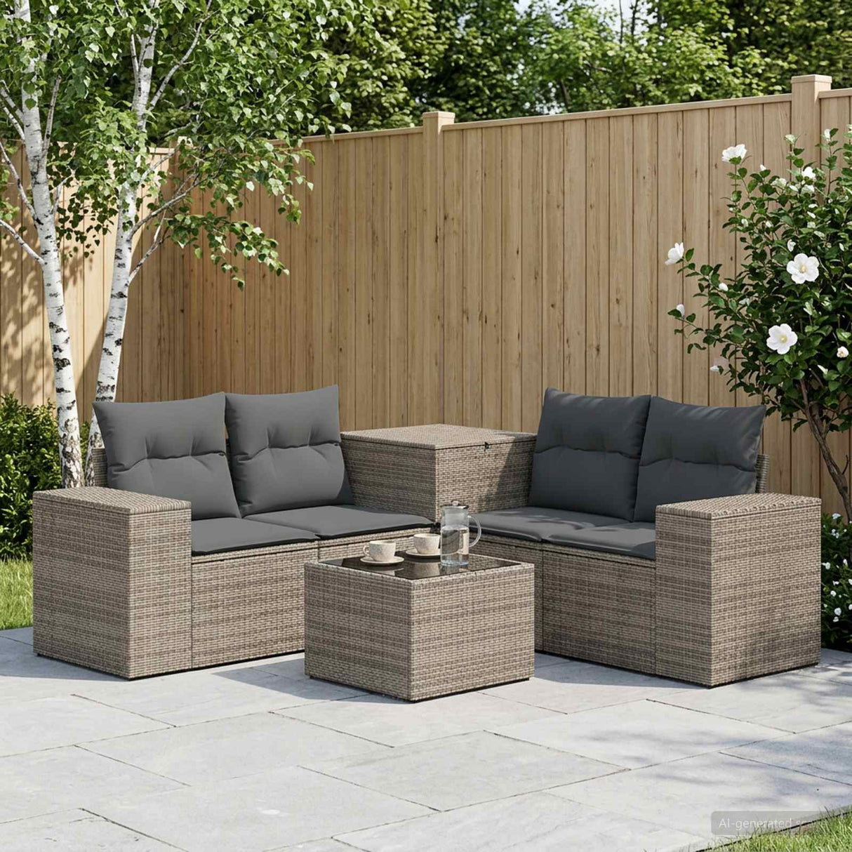 vidaXL 6-Piece Sofa Set Black Poly Rattan and Steel
