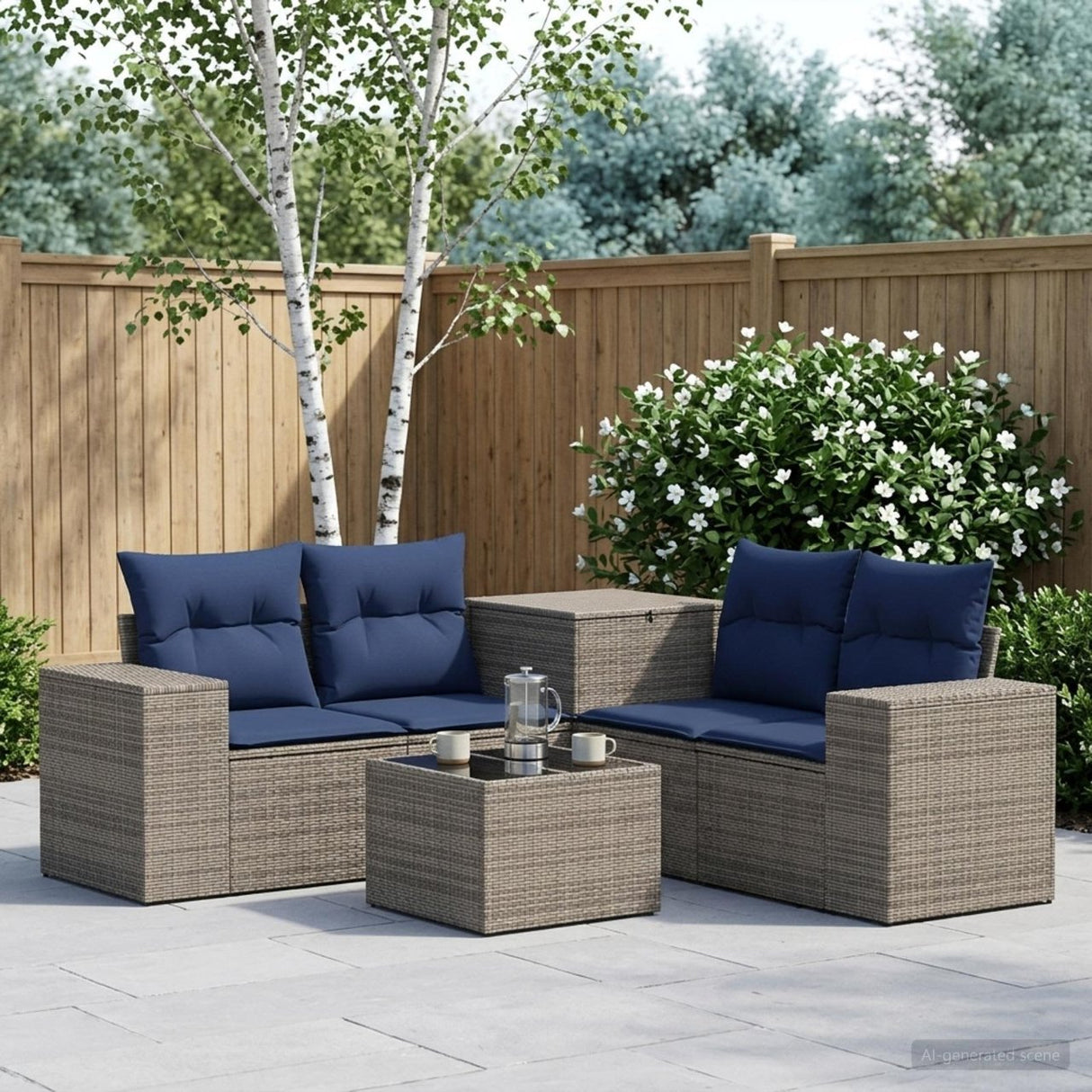 vidaXL 6-Piece Sofa Set Black Poly Rattan and Steel