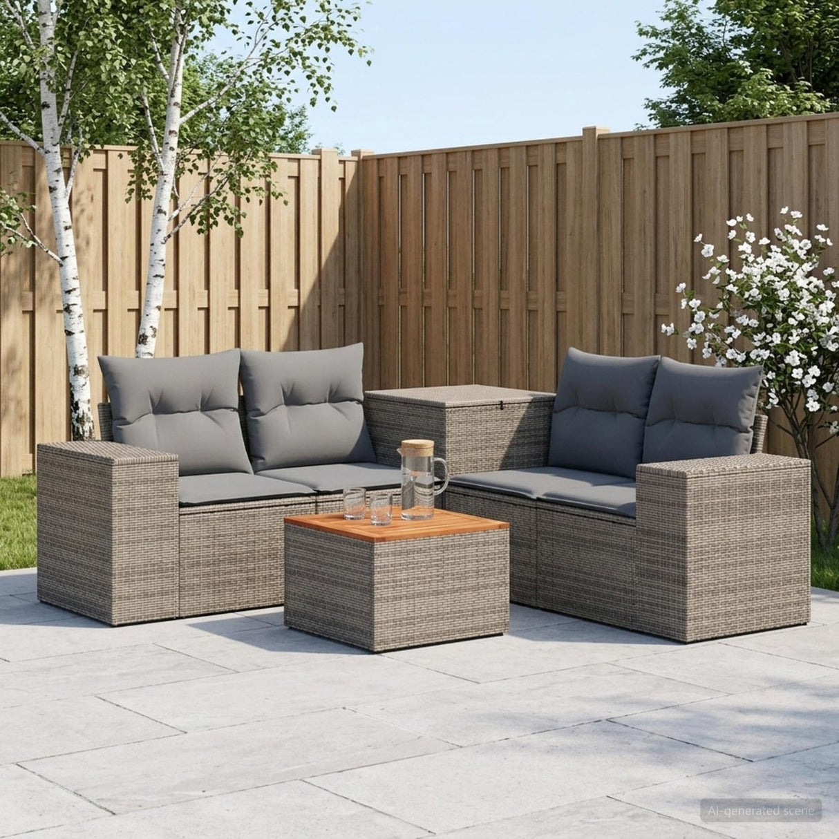 vidaXL 6-Piece Sofa Set Black Poly Rattan and Steel