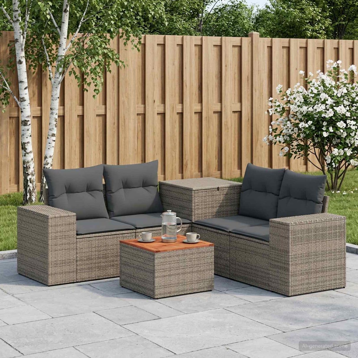 vidaXL 6-Piece Sofa Set Black Poly Rattan and Steel