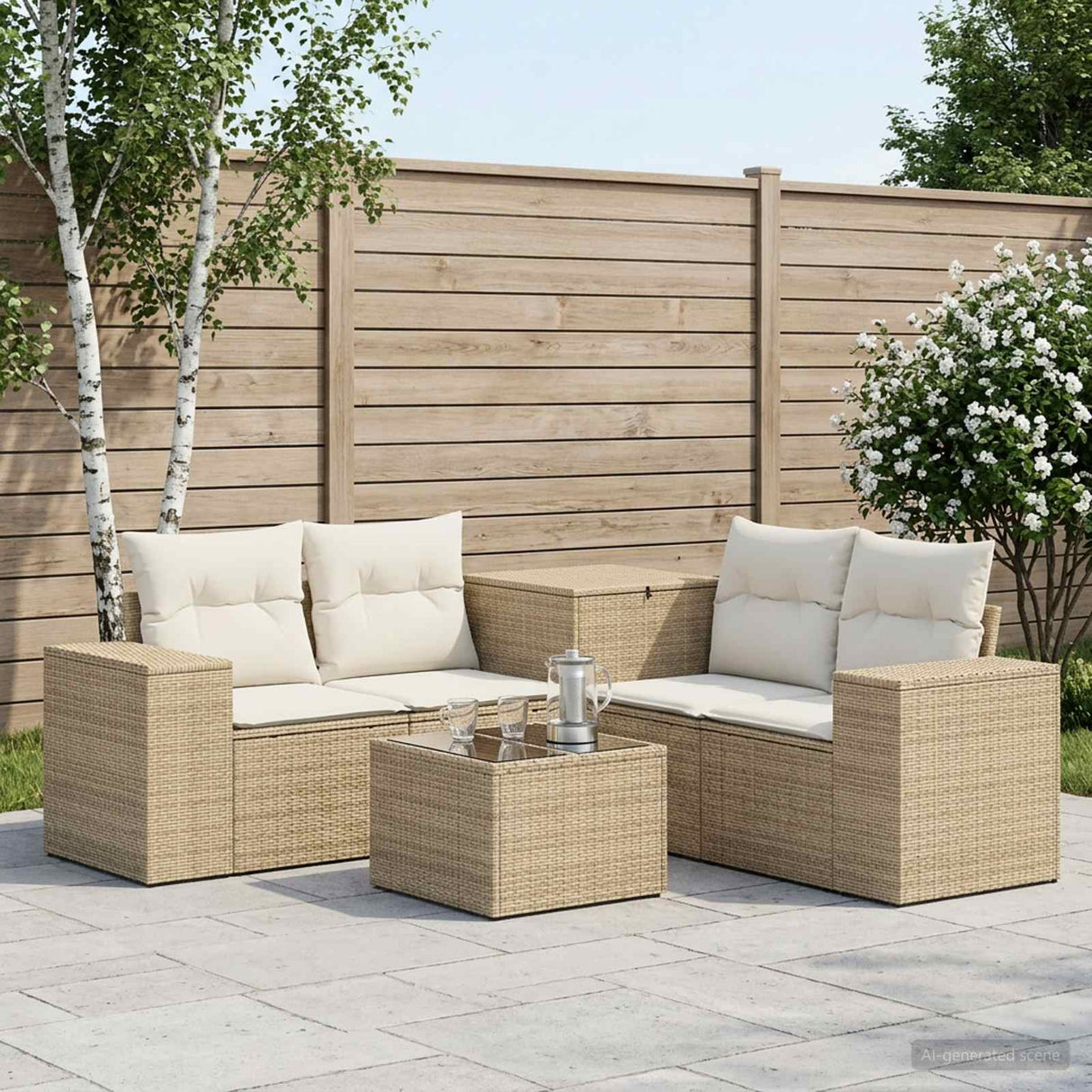 vidaXL 6-Piece Sofa Set Black Poly Rattan and Steel