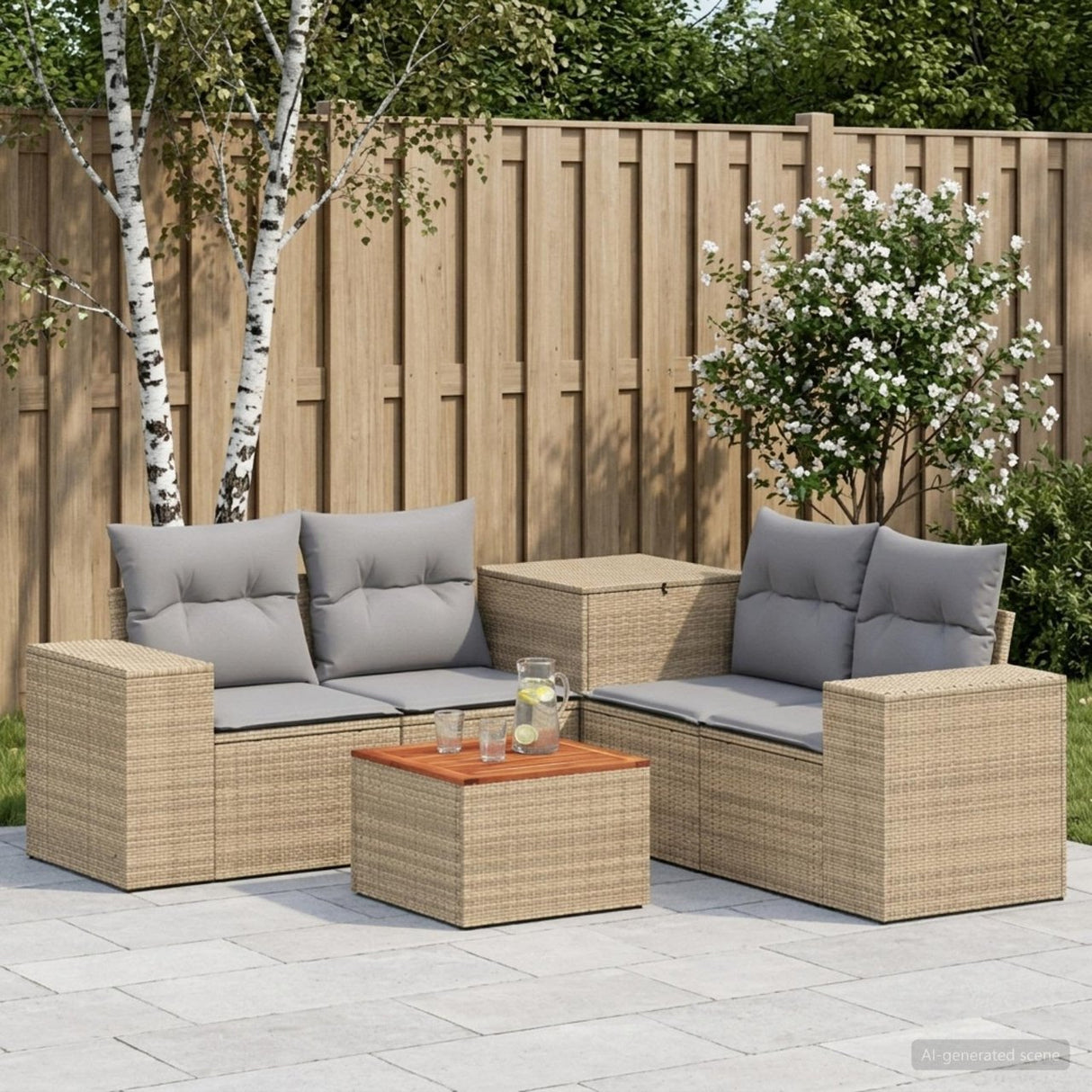 vidaXL 6-Piece Sofa Set Black Poly Rattan and Steel