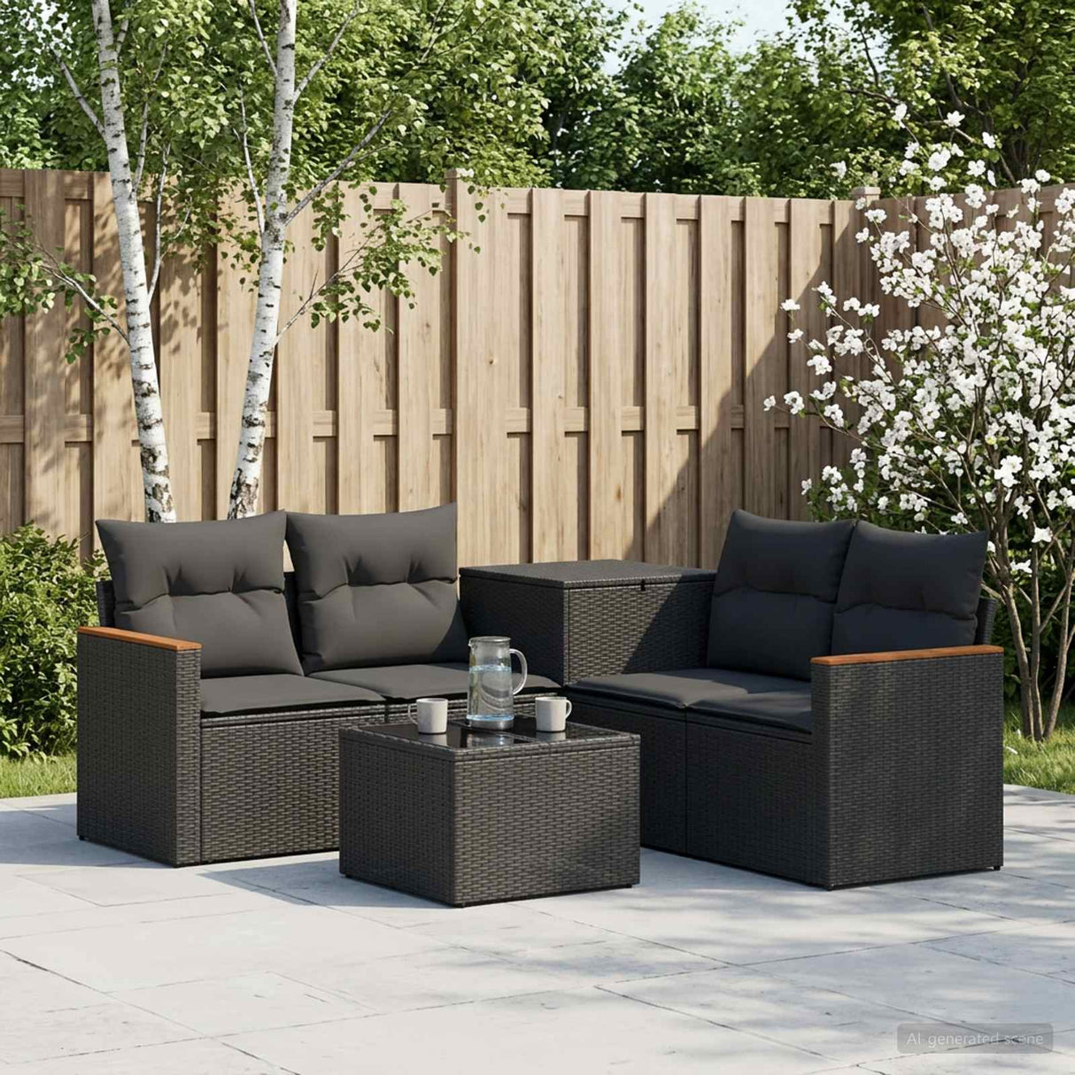 vidaXL Bankstel 6 st Zwart Poly Rattan en Staal