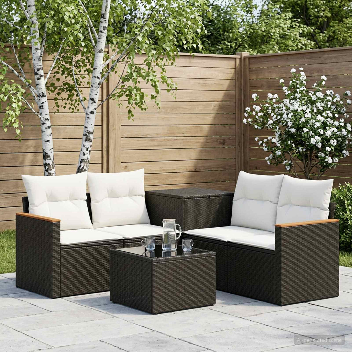 vidaXL Bankstel 6 st Zwart Poly Rattan en Staal