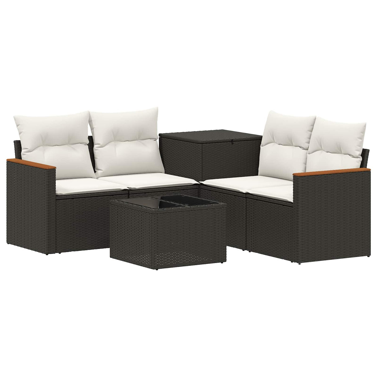 vidaXL Bankstel 6 st Zwart Poly Rattan en Staal