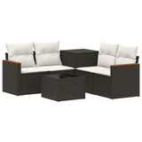 vidaXL Bankstel 6 st Zwart Poly Rattan en Staal