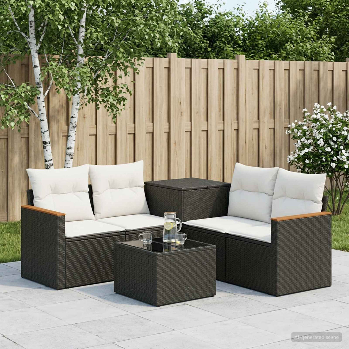 vidaXL Bankstel 6 st Zwart Poly Rattan en Staal