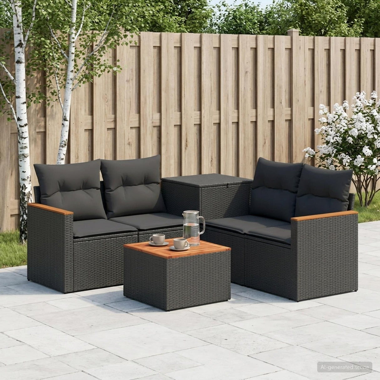 vidaXL Bankstel 6 st Zwart Poly Rattan en Staal
