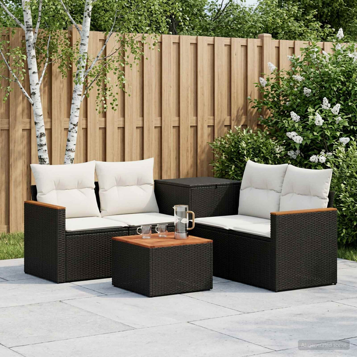 vidaXL Bankstel 6 st Zwart Poly Rattan en Staal