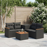 vidaXL Bankstel 6 st Zwart Poly Rattan en Staal