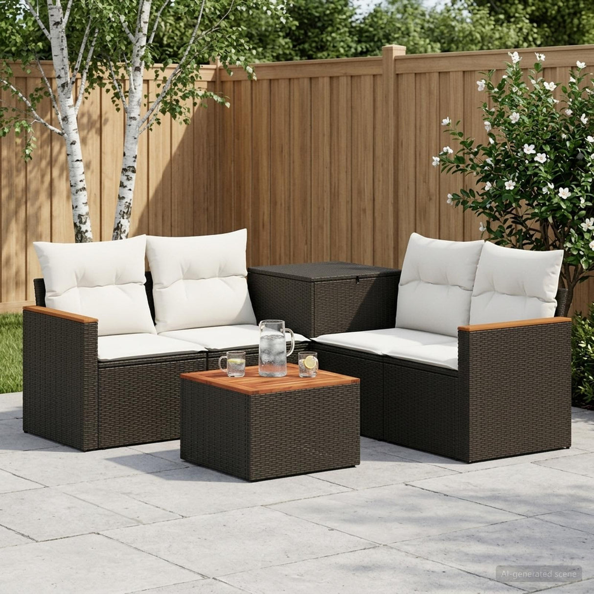 vidaXL Bankstel 6 st Zwart Poly Rattan en Staal