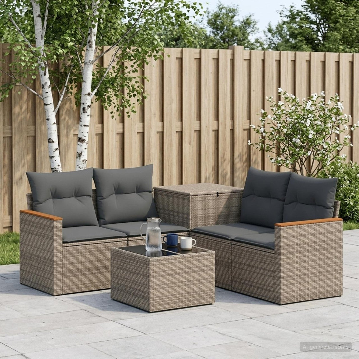 vidaXL Bankstel 6 st Zwart Poly Rattan en Staal