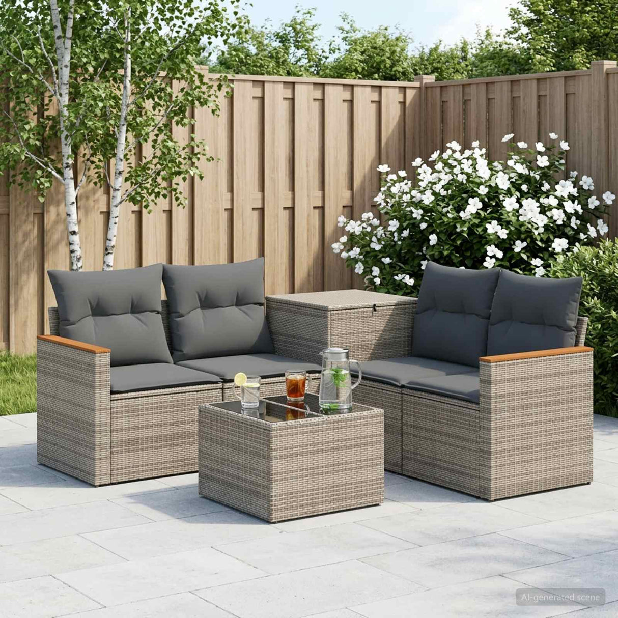 vidaXL Bankstel 6 st Zwart Poly Rattan en Staal