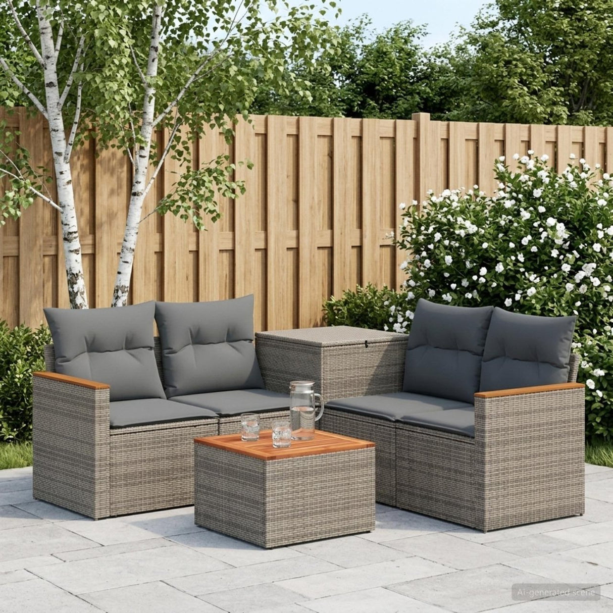 vidaXL Bankstel 6 st Zwart Poly Rattan en Staal