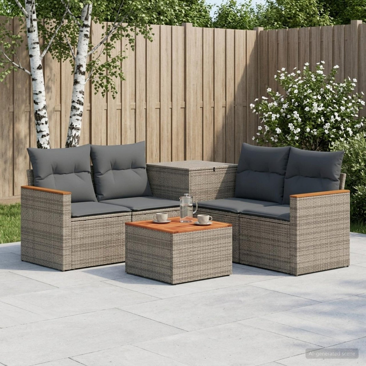 vidaXL Bankstel 6 st Zwart Poly Rattan en Staal