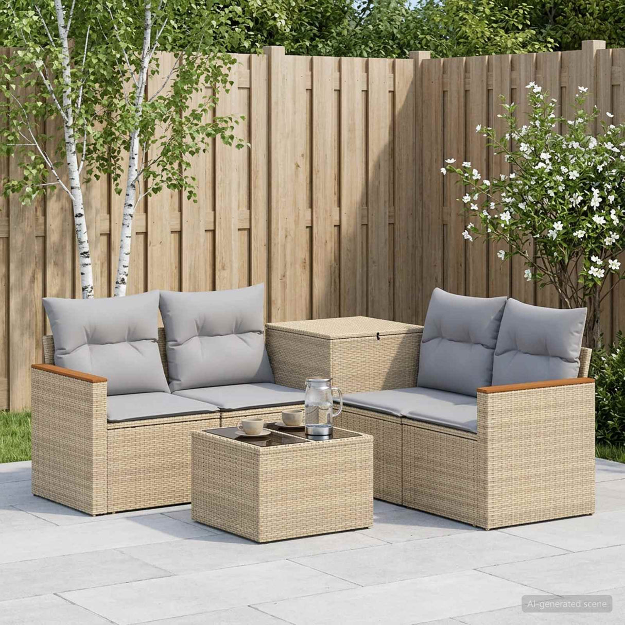 vidaXL Bankstel 6 st Zwart Poly Rattan en Staal