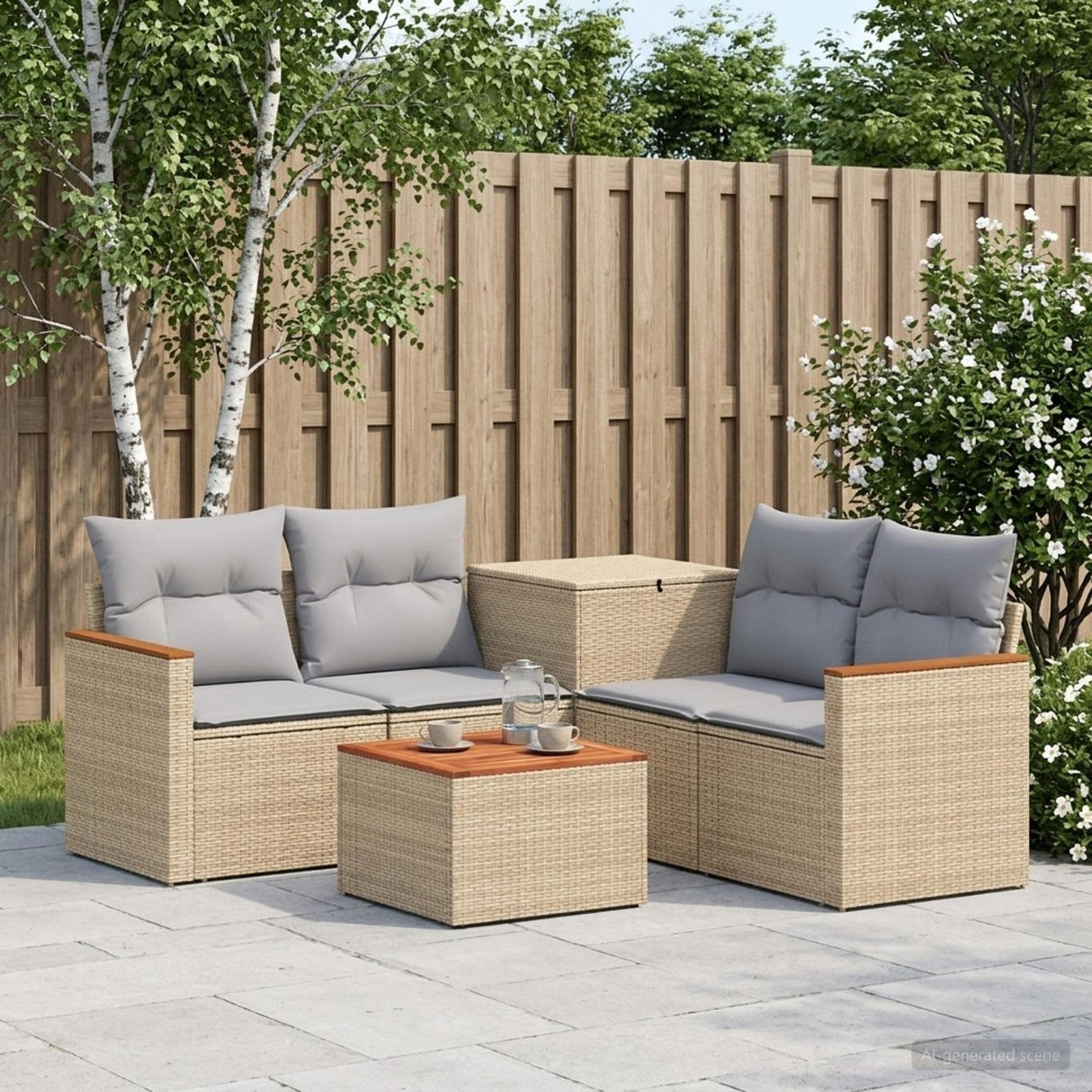 vidaXL Bankstel 6 st Zwart Poly Rattan en Staal