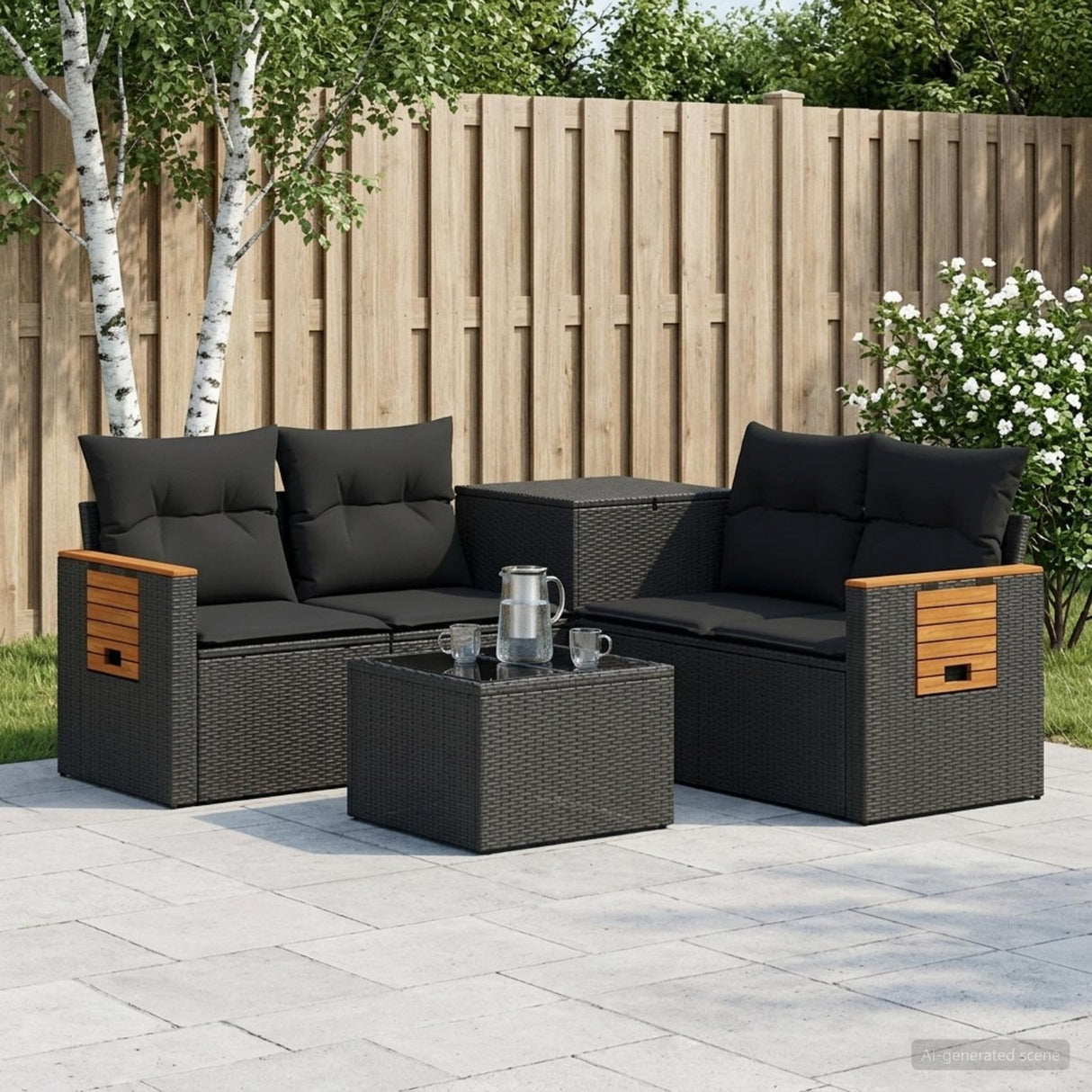 vidaXL Bankstel 6 st Zwart Poly Rattan en Staal