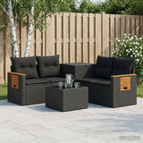 vidaXL Bankstel 6 st Zwart Poly Rattan en Staal
