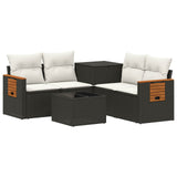 vidaXL Bankstel 6 st Zwart Poly Rattan en Staal