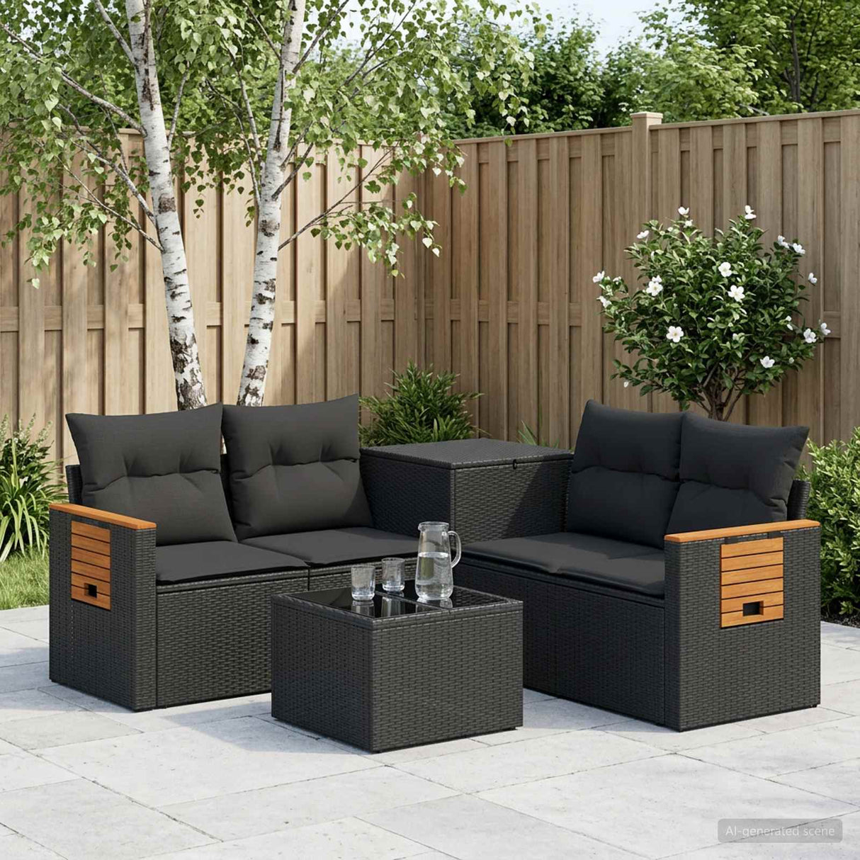 vidaXL Bankstel 6 st Zwart Poly Rattan en Staal
