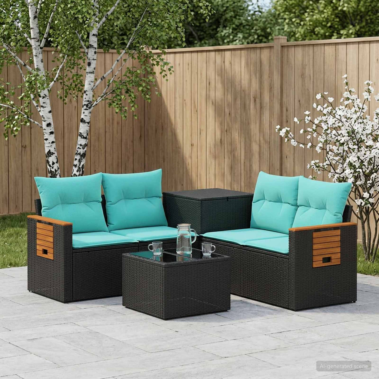 vidaXL Bankstel 6 st Zwart Poly Rattan en Staal