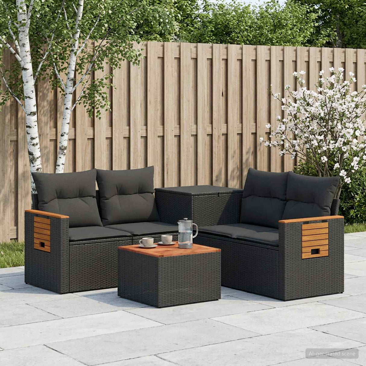 vidaXL Bankstel 6 st Zwart Poly Rattan en Staal