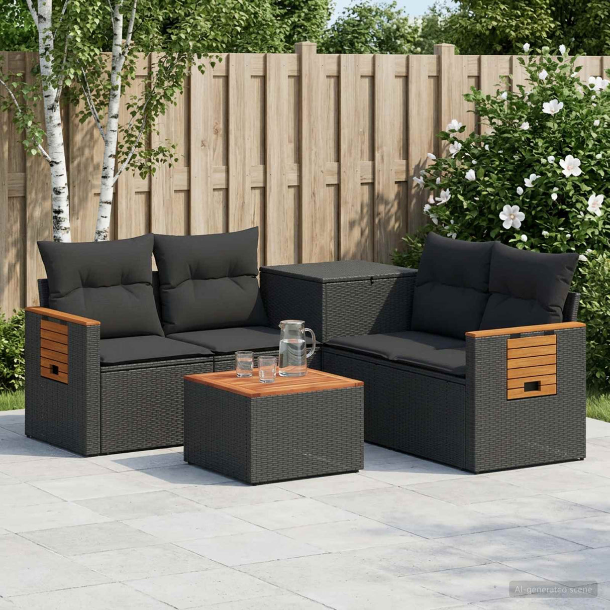 vidaXL Bankstel 6 st Zwart Poly Rattan en Staal