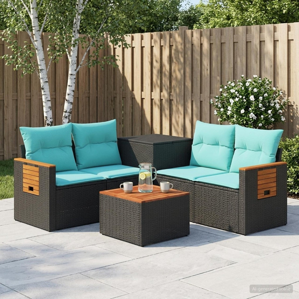 vidaXL Bankstel 6 st Zwart Poly Rattan en Staal